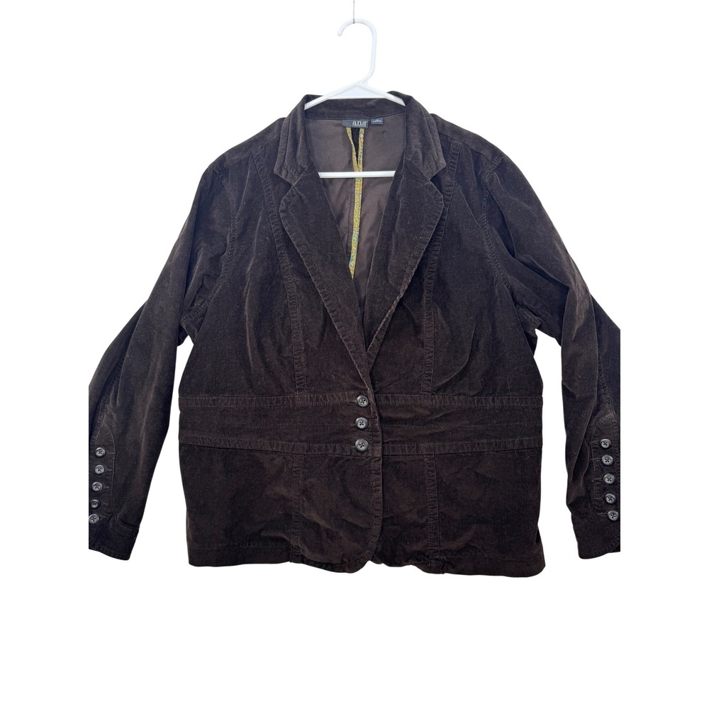 VTG Y2K Blazer Womens 1X Brown Corduroy Stretch Button Front Dark Academia Indie